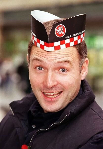 John Leslie Daily Record Glengarry November 1999 TV Presenter wearing hat a