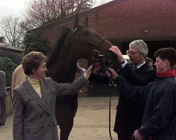 John Major MP Conservative Prime Minister with wife (L) Norma and horse Poteen