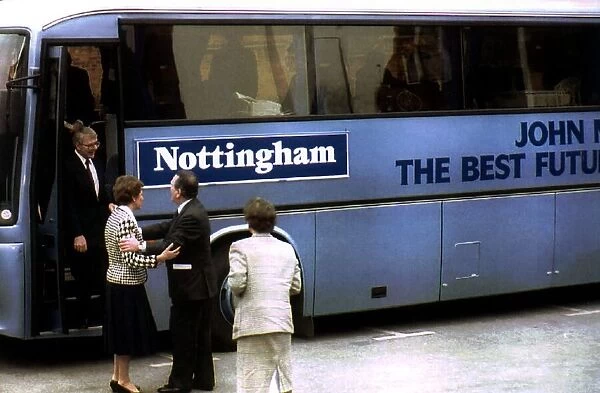 John Major Prime Minister gets off Egg Splattered Bus during the 1992 Election