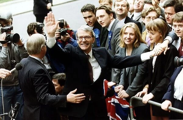 John Major Prime Minister greets fans outside 10 Downing Street 1992