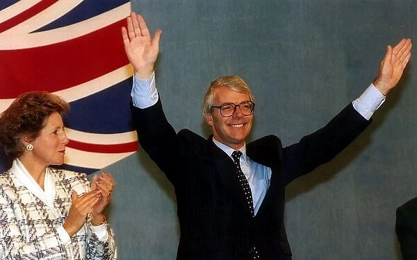 John Major taking applause at the Conservative Party Conference in Blackpool whilst his