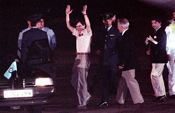 John McCarthy arrives back in Britain at RAF Lyneham. McCarthy had been held hostage for