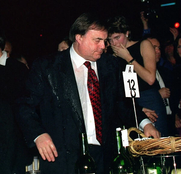John Prescott, Deputy Prime Minister, pictured at the Brit Awards after being wet by a