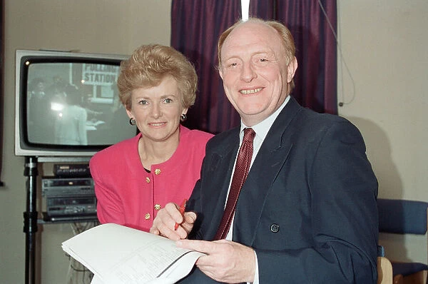 Labour leader Neil Kinnock receives the results of the 1992 General Election alongside
