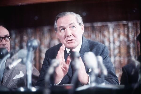 Labour politician and Prime Minister James Callaghan at the press conference over