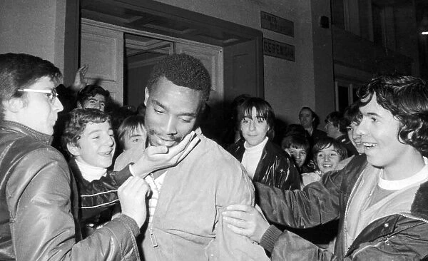 Laurie Cunningham, West Bromwich player, mobbed by fans, 20th November 1978