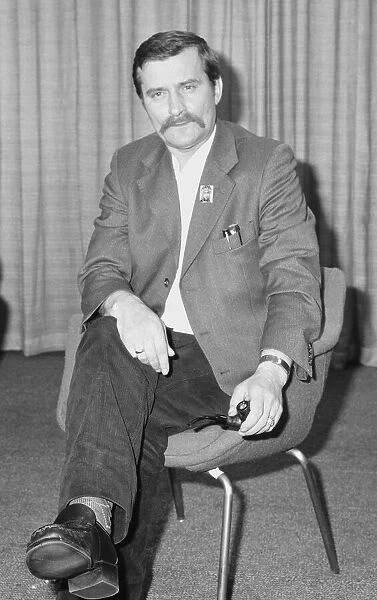 Lech Walesa Polish Union Leader seen here giving a press conference at Heathrow Airport