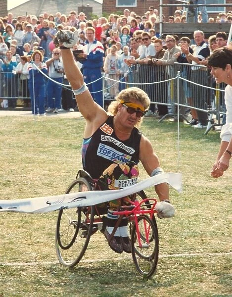 Lib - The Great North Run 16 September 1990 - Wheelchair race winner Chris Hallam