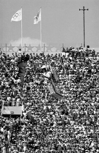 Los Angeles 1984 Olympic Games Opening Ceremony Rocket Man man arrives on a