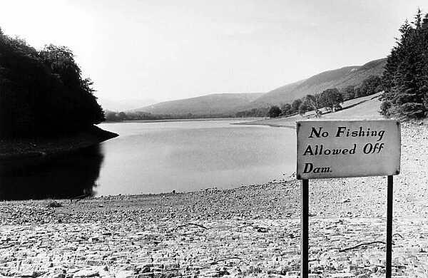 Low water levels at Dolygaer Reservoir in the Brecon Beacons, south Wales
