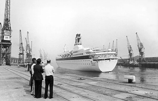 The luxury liner Astor seen here leaving Tees Dock 3rd June 1982