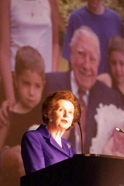 Margaret Thatcher ex Prime Minister speaking at a Blacpool cinema for the Pro Augusto