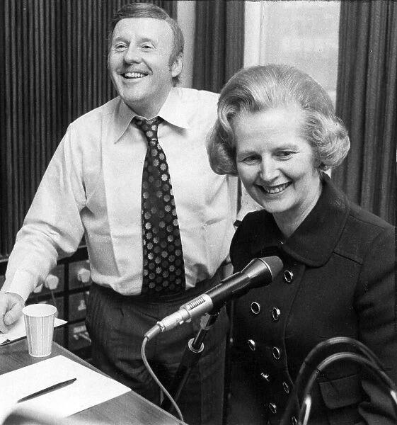 Margaret Thatcher and Jimmy Young in BBC radio studio - February 1975