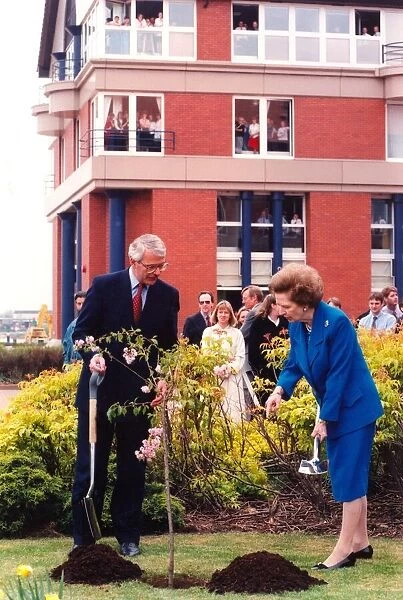 Margaret Thatcher and John Major planting a tree at the Teesside Development Park circa