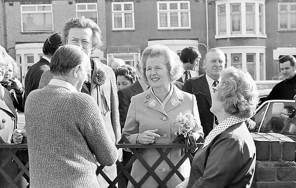 Margaret Thatcher visits Coventry and chats to a resident in the Radford area of the city