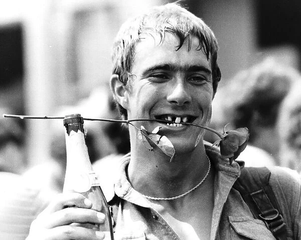 Marty Coveney returns from the Falklands War with a drink, a grin and a rose