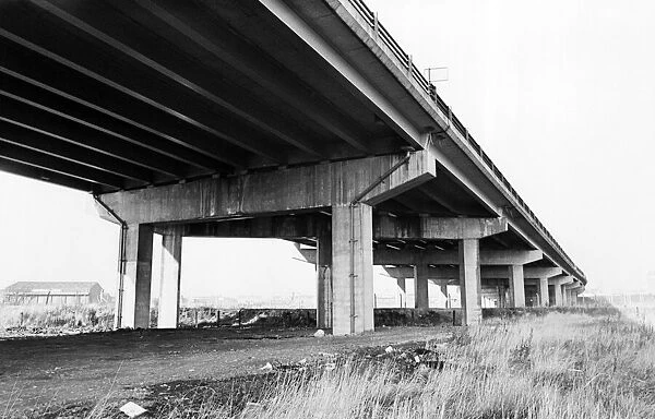 Some of the massive pillars which support the A19 over the Tees. 31st December 1981