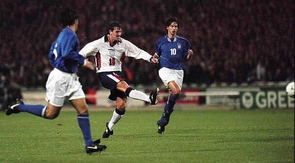 Matthew Le Tissier attempts a goal at Wembley where England lost their World Cup