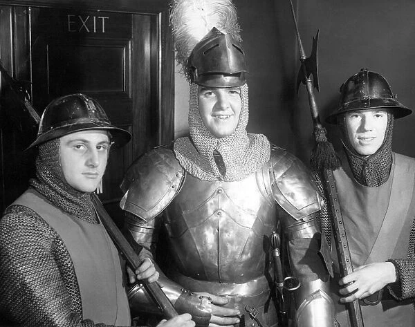 Three men from the R. A. P. C. at Fenham, who took part in a pageant as a knight