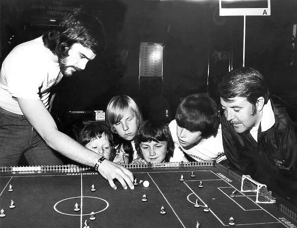 Michael Dent playing Subbuteo for England in June 1974