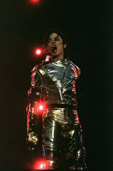 Michael Jackson seen here performing on stage in Sheffield. 10th July 1997