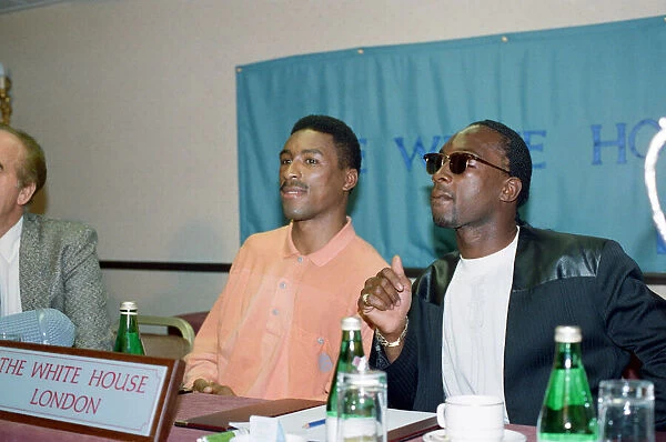 Michael Watson (left) and Nigel Benn post press conference for Commonwealth title