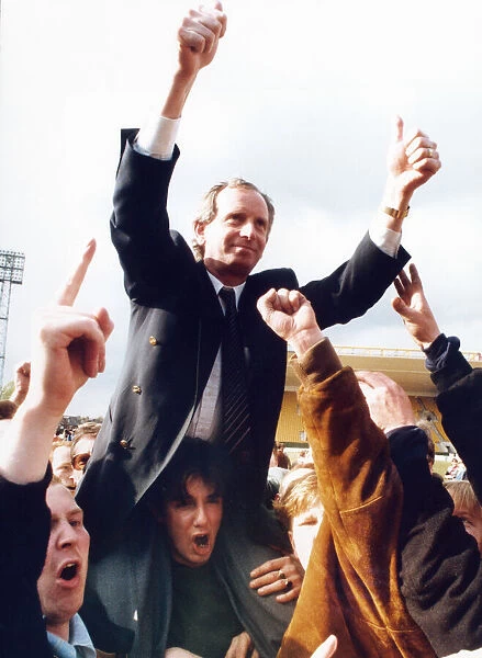 Middlesbrough manager Lennie Lawrence celebrates promotion to the Premier League after