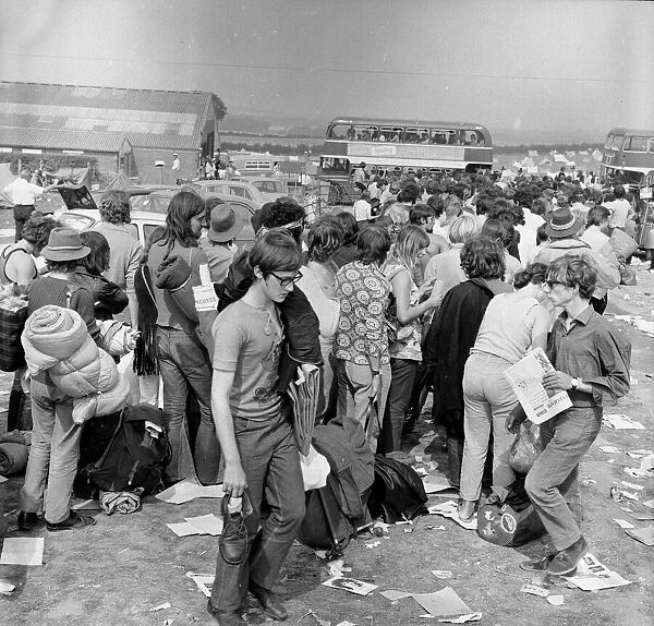 Music fans leaving The Isle of Wight Festival. 30th August 1970