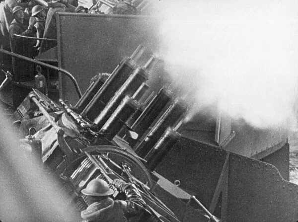 A narrow escape for the British Royal Navy aircraft carrier engaged by enemy bomber