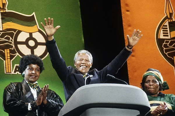 Nelson Mandela ANC President of South Africa at Wembley with his wife Winnie African