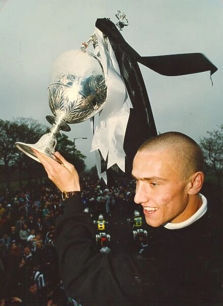Newcastle United player Lee Clark with the First Division Trophy May 1993