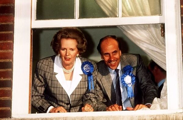 Norman Tebbit Conservative MP with Margaret Thatcher after the Election victory