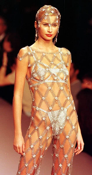 Paco Rabanne fashion show Paris, France, January 1998 Model on catwalk dressed in
