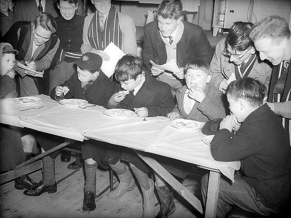 Pancake Day Eating Competition February 1955 Schoolboys take part in an eating