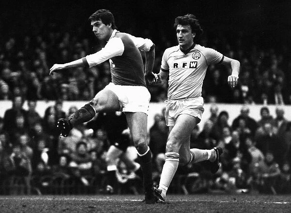 Paul Vaessen Arsenal player shoots at goal 1982