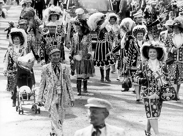 Pearly Kings and Queens seen here marching in the 1985 Battersea Easter Parade