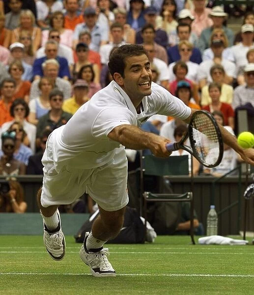 Pete Sampras diving to get to the ball July 1999 in the final of the mens singles