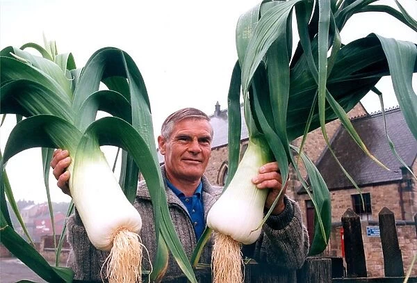Peter Rhodes who is a competitor in the Beamish Museum Leek Show with two of his exhibits
