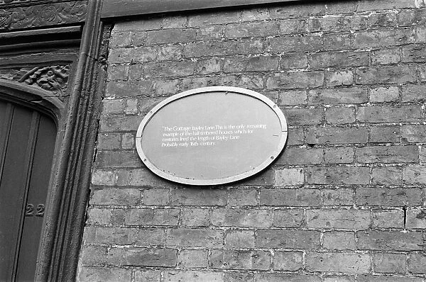 A plaque on The Cottage, Bayley Lane, a half timbered house in Coventry, West Midlands