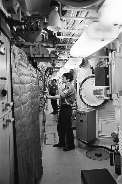 Polaris submarine HMS Resolution sails into Portsmouth. 21st May 1970