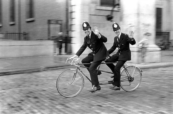 Policemen on Tandem bicycle. March 1987