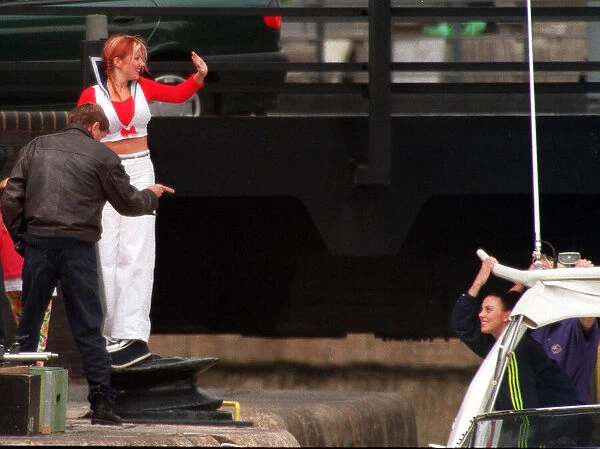 Pop Group Spice Girls Members Mel C and Geri filming in London Docklands for their new