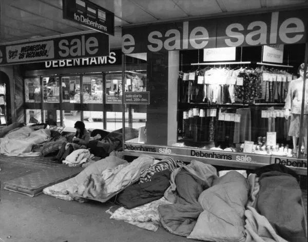 Post Christmas Sales at Debenhams. London. The scene outside Debenhams