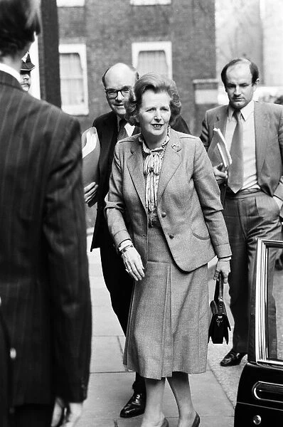 Prime Minister Margaret Thatcher. Pictured on the day she attends an emergency session