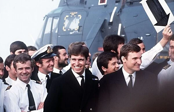 Prince Andrew on HMS Invincible returns home 1982 after Falklands war serivce