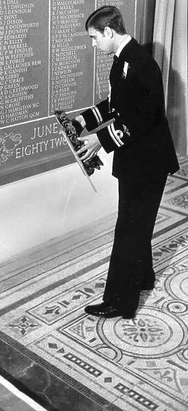 Prince Andrew laying wreath at Falkland War Memorial in St Pauls Cathedral - June 1985