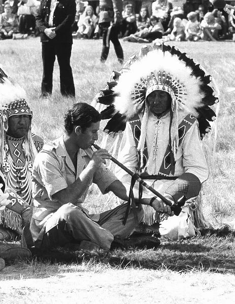 Prince Charles attending a Blackfoot Indian ceremony at Calgary, Canada