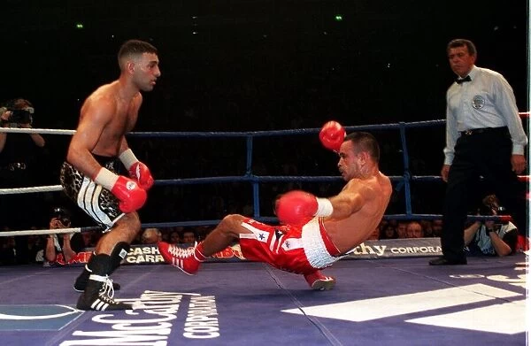 Prince Naseem Hamed boxer knocks down Wilfredo Vasquez of Puerto Rico in the WBO