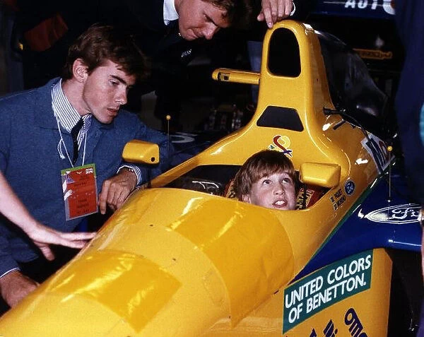 Prince William in the cockpit of a F1 Benetton racing car at Silverstone