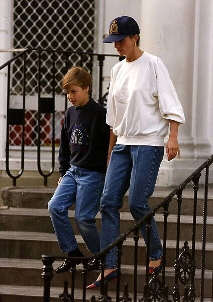 Prince William and Princess Diana leave Harrys school after their arrival at the start of